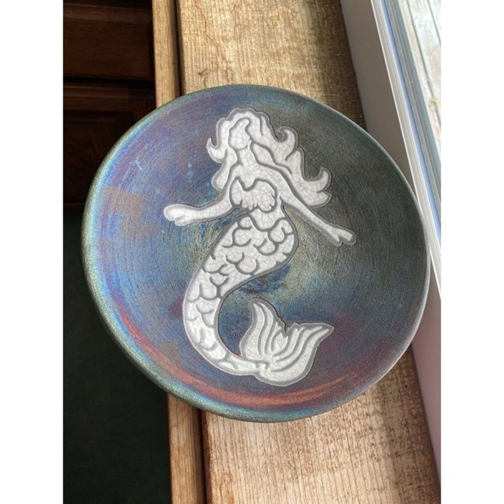 Raku Ceramic Wall Plate by Jeremy Diller Mermaid Beach Decor 7 3/4” - Picture 2 of 10